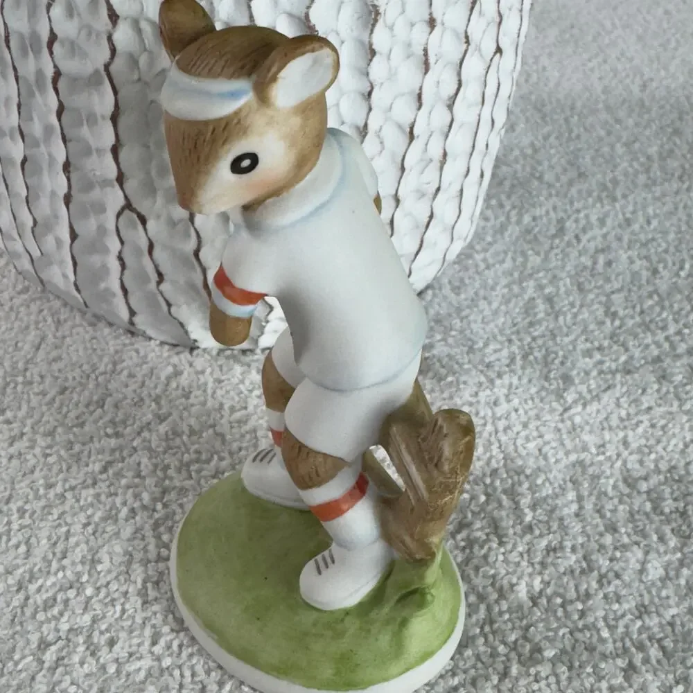 Vintage Lefton Handpainted Anthropomorphic Mice Rollerskating & Tennis Figurines
